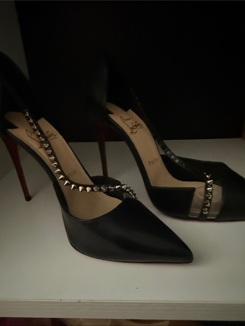 Christian Louboutin Black Pointed-Toe Studded D'Orsay Pumps - Picture 5 of 6
